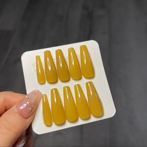 Reusable handmade press on nail fake nail glossy yellow coffin nail